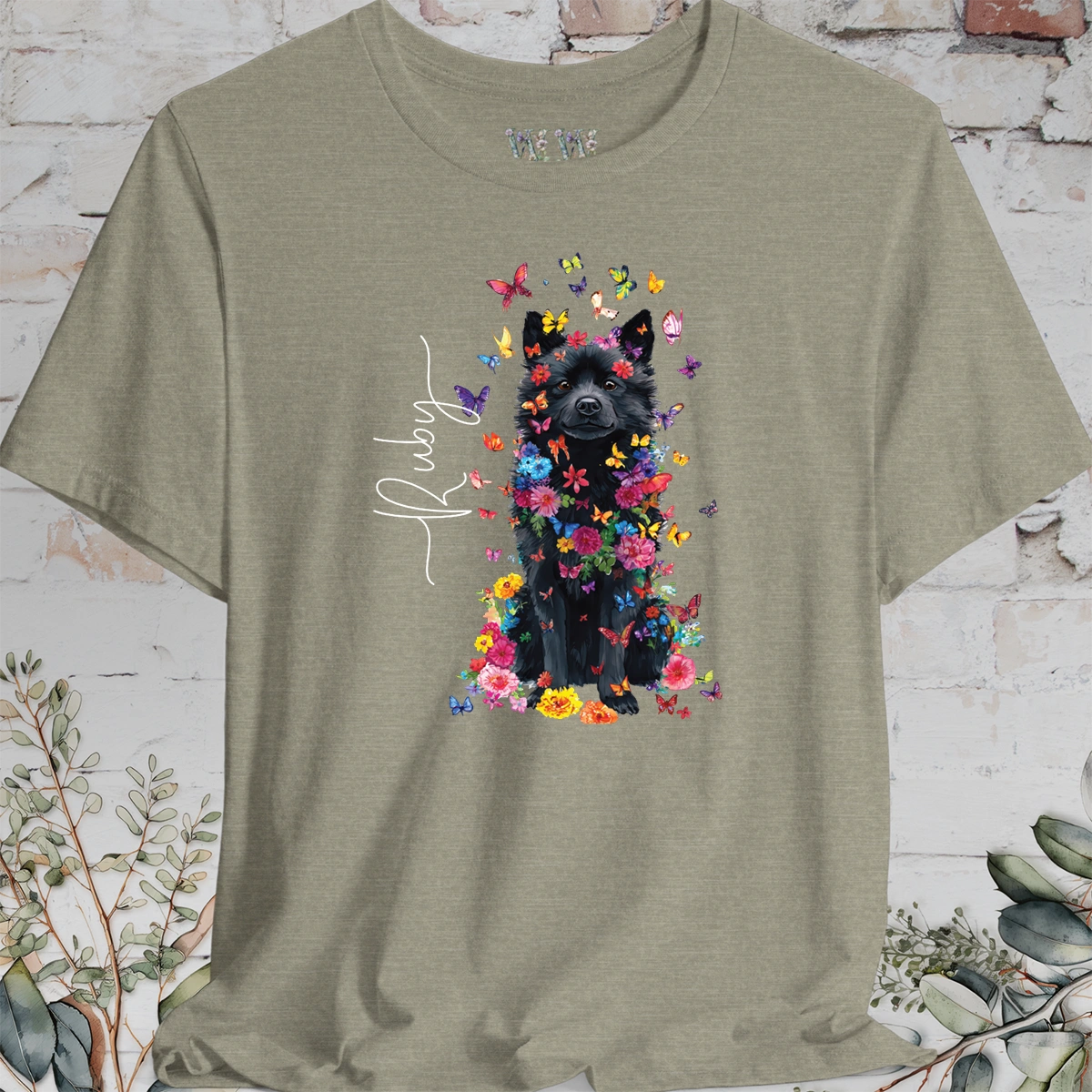 Schipperke #2 Floral Butterfly personalized unisex T shirt