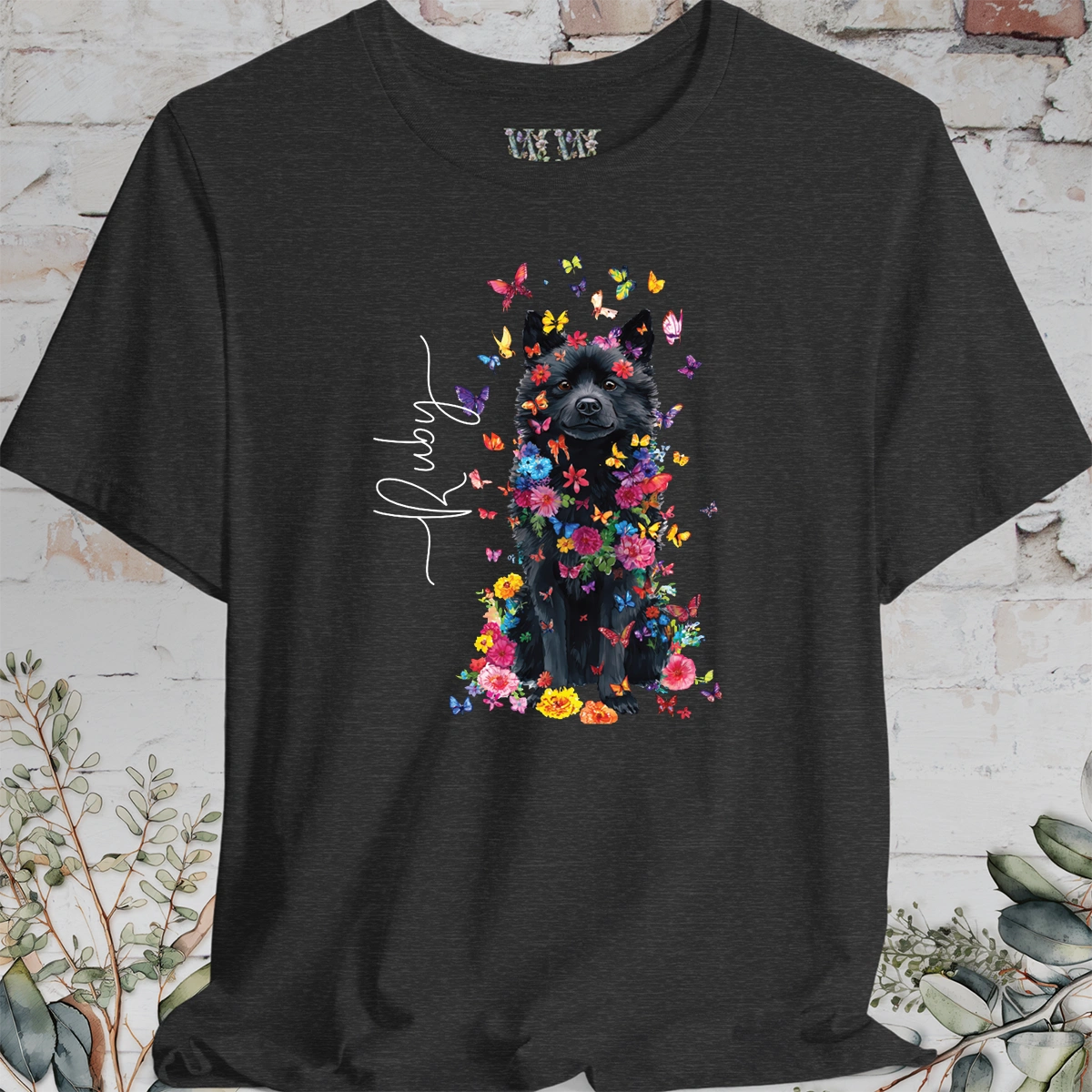 Schipperke #2 Floral Butterfly personalized unisex T shirt