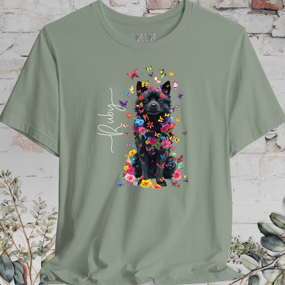 Schipperke #2 Floral Butterfly personalized unisex T shirt