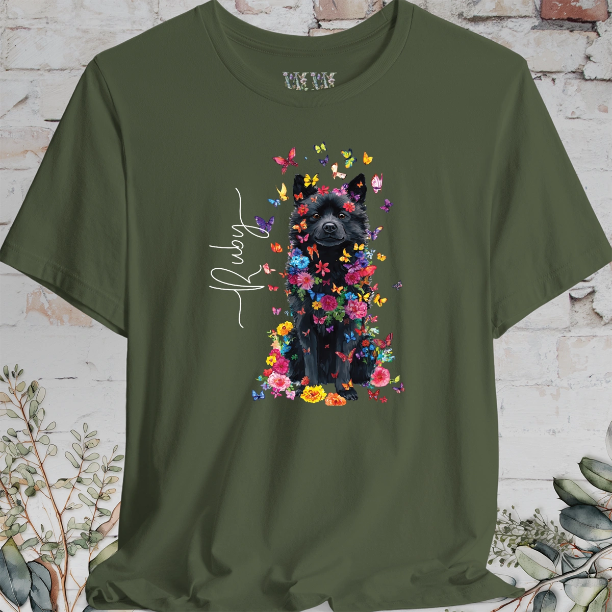 Schipperke #2 Floral Butterfly personalized unisex T shirt