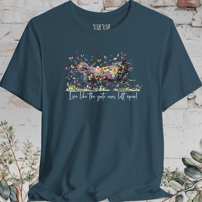 Schipperke #3 'Live like the gate was left open' T shirt