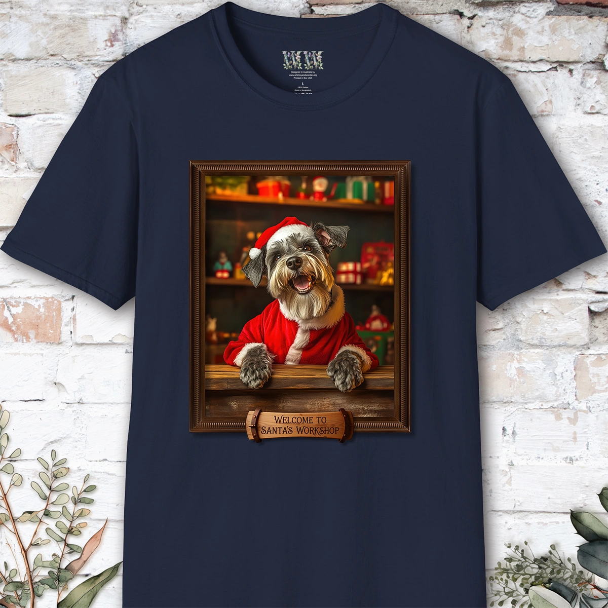 Schnauzer Santa's Workshop Unisex T shirt