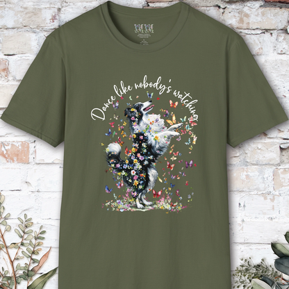 Shetland Sheepdog (Black & White Sheltie) #1 "Dance like nobody's watching" unisex T shirt