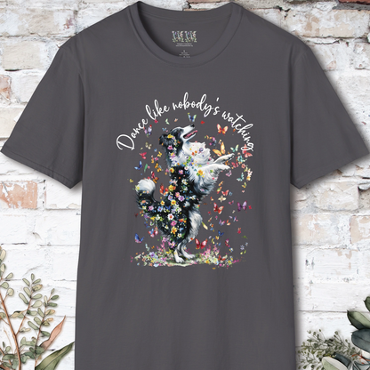 Shetland Sheepdog (Black & White Sheltie) #1 "Dance like nobody's watching" unisex T shirt