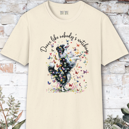 Shetland Sheepdog (Black & White Sheltie) #1 "Dance like nobody's watching" unisex T shirt