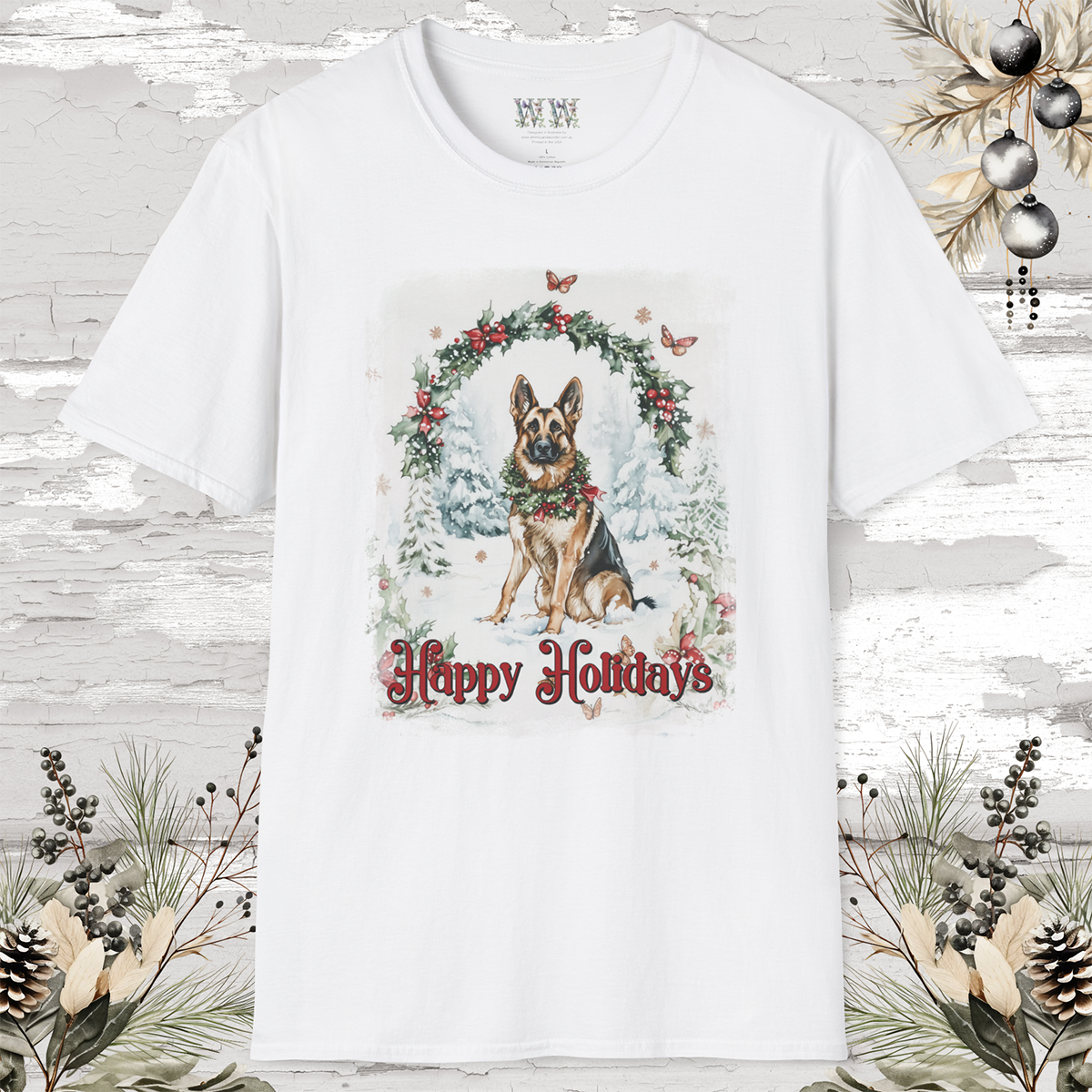 German Shepherd  'Happy Holidays' T shirt.