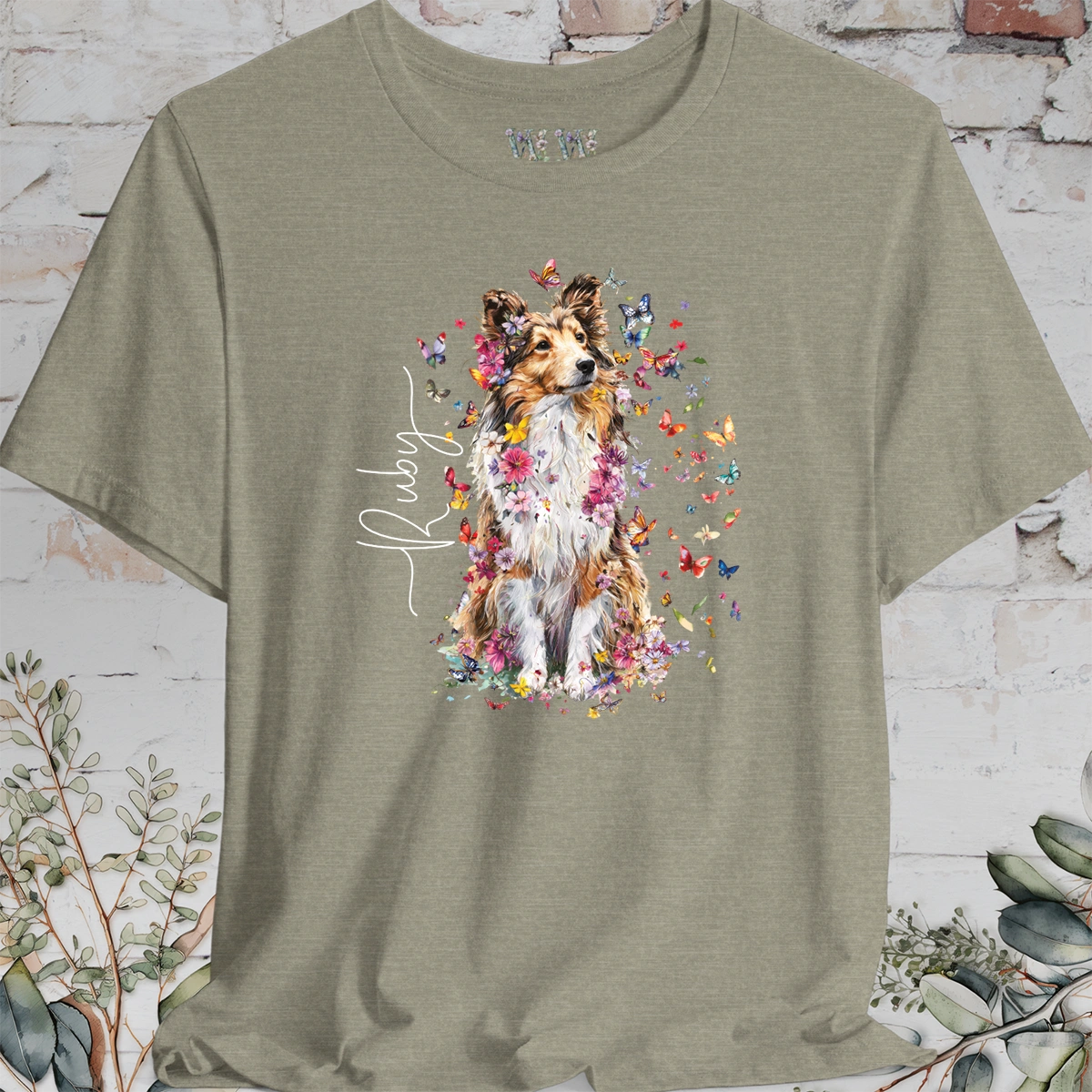Shetland Sheepdog #4 Floral Personalized T shirt