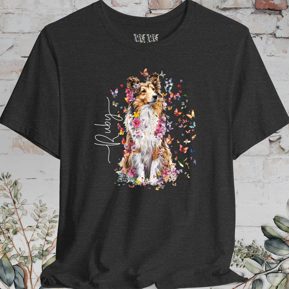 Shetland Sheepdog #4 Floral Personalized T shirt