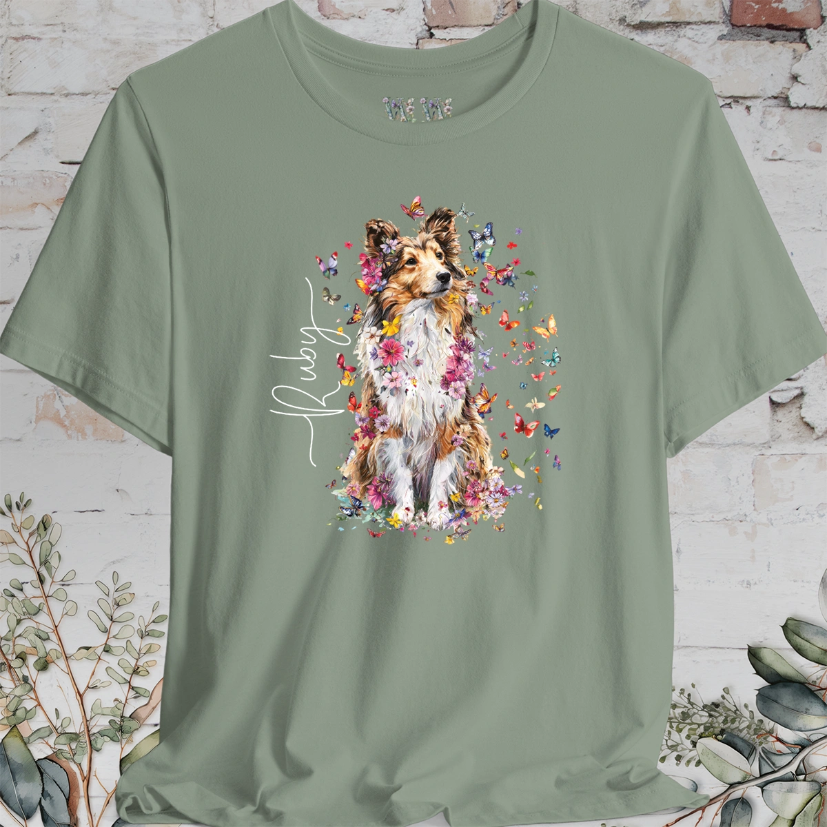 Shetland Sheepdog #4 Floral Personalized T shirt