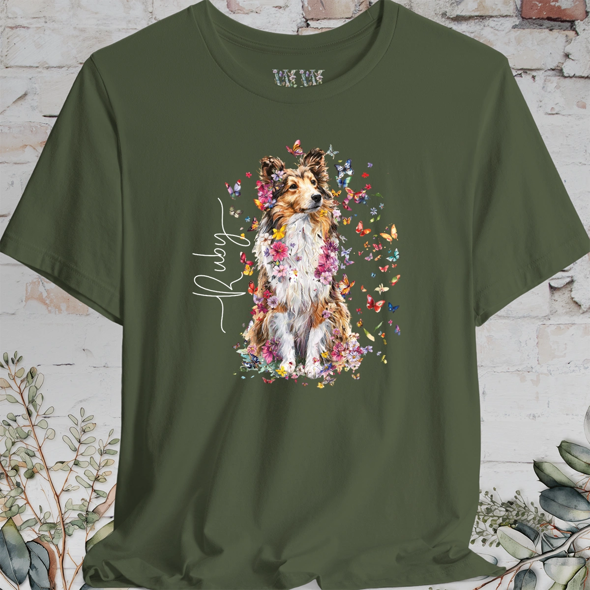 Shetland Sheepdog #4 Floral Personalized T shirt