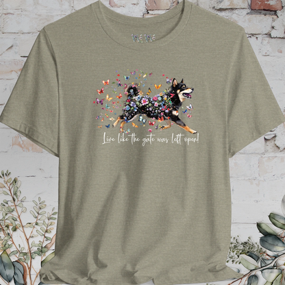 Shiba Inu #2 "Live like the gate was left open" Unisex T shirt