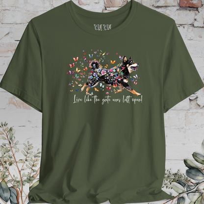 Shiba Inu #2 "Live like the gate was left open" Unisex T shirt