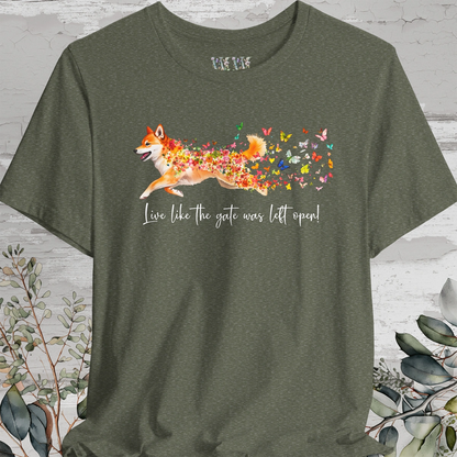 Shiba Inu 'Live like the gate was left open' T shirt