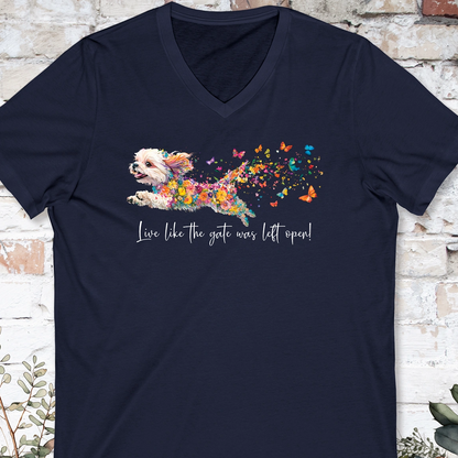 SHIH TZU Live like the gate was left open -Short Sleeve V-Neck Tee