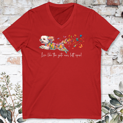 SHIH TZU Live like the gate was left open -Short Sleeve V-Neck Tee