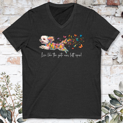 SHIH TZU Live like the gate was left open -Short Sleeve V-Neck Tee