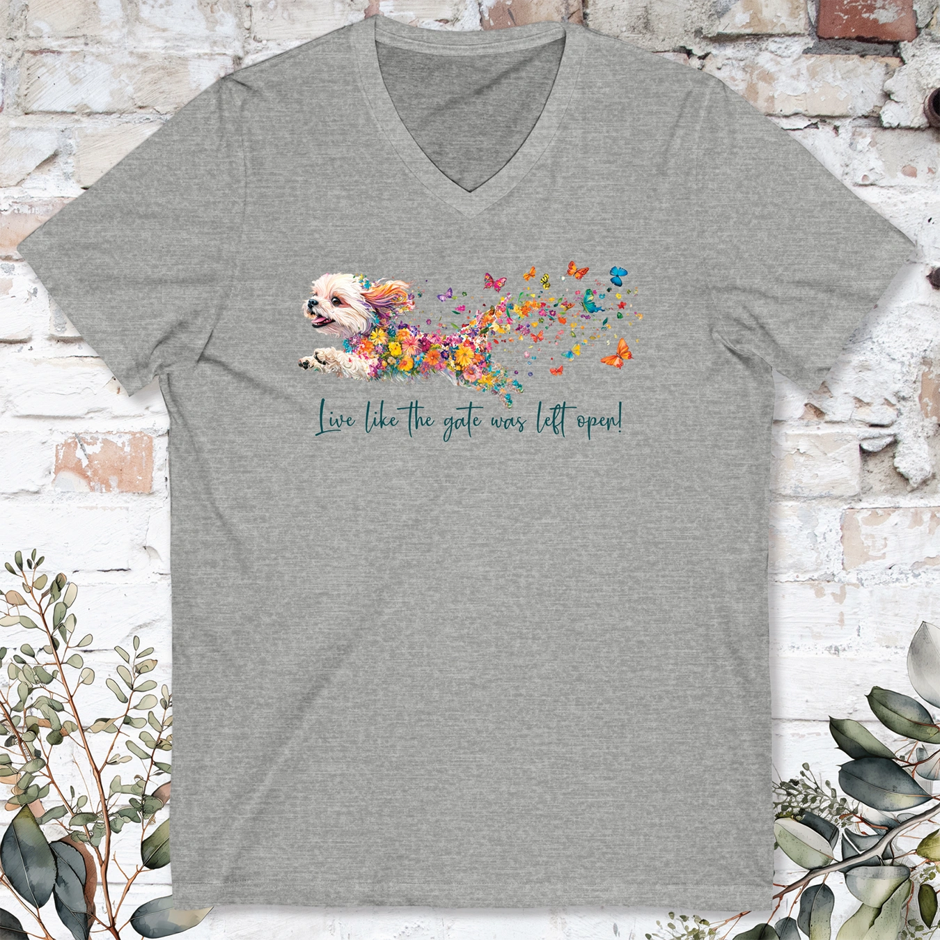 SHIH TZU Live like the gate was left open -Short Sleeve V-Neck Tee