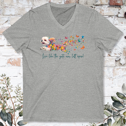 SHIH TZU Live like the gate was left open -Short Sleeve V-Neck Tee