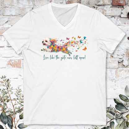 SHIH TZU Live like the gate was left open -Short Sleeve V-Neck Tee