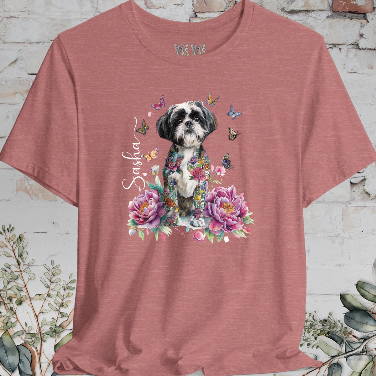 Shih Tzu #3 Peony Butterfly T shirt