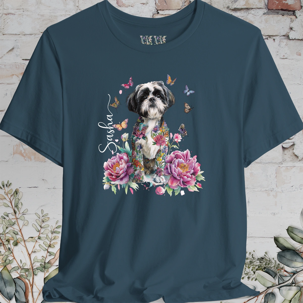 Shih Tzu #3 Peony Butterfly T shirt