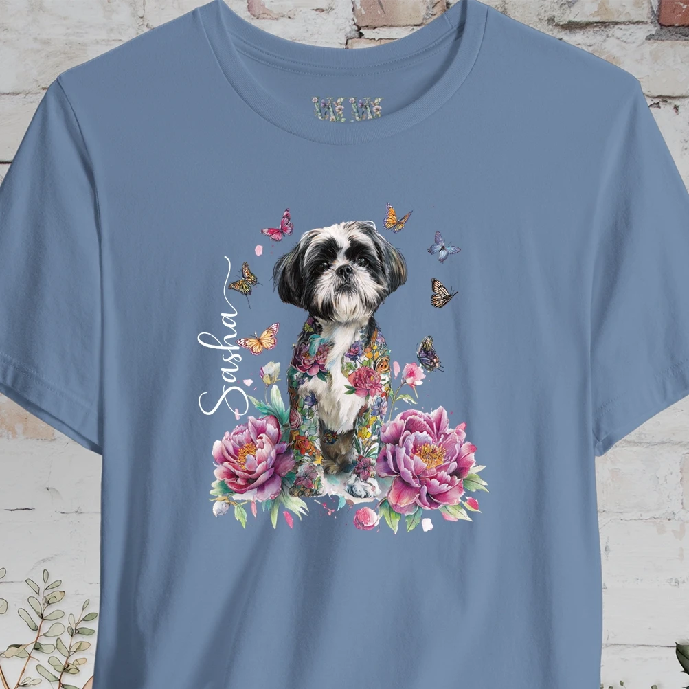 Shih Tzu #3 Peony Butterfly T shirt
