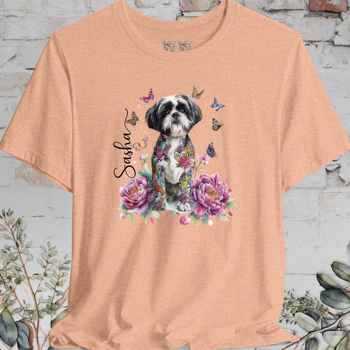 Shih Tzu #3 Peony Butterfly T shirt