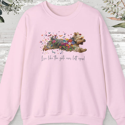 Silky Terrier, "Live like the gate was left open" Sweatshirt