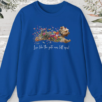 Silky Terrier, "Live like the gate was left open" Sweatshirt