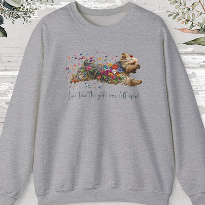 Silky Terrier, "Live like the gate was left open" Sweatshirt
