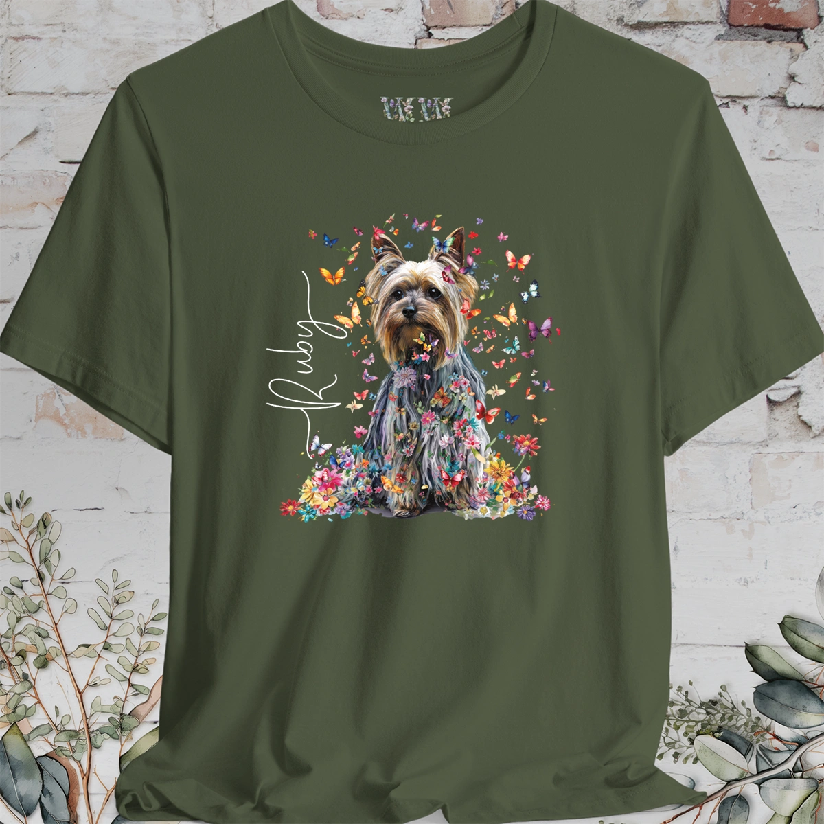 Silky Terrier #1 Floral Butterfly T shirt
