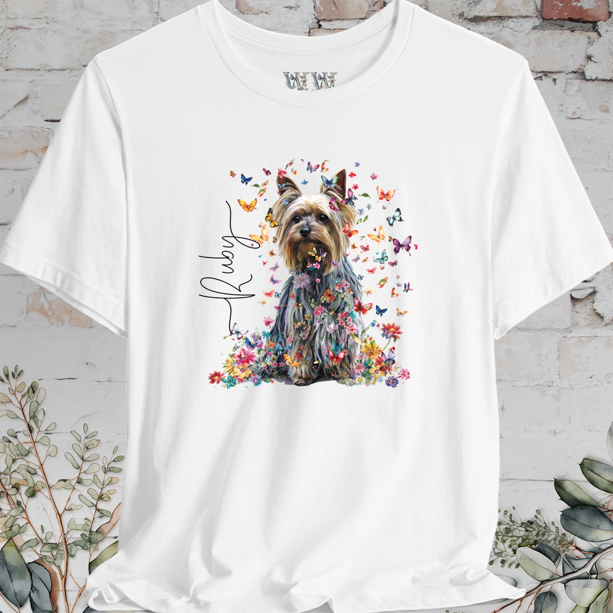 Silky Terrier #1 Floral Butterfly T shirt