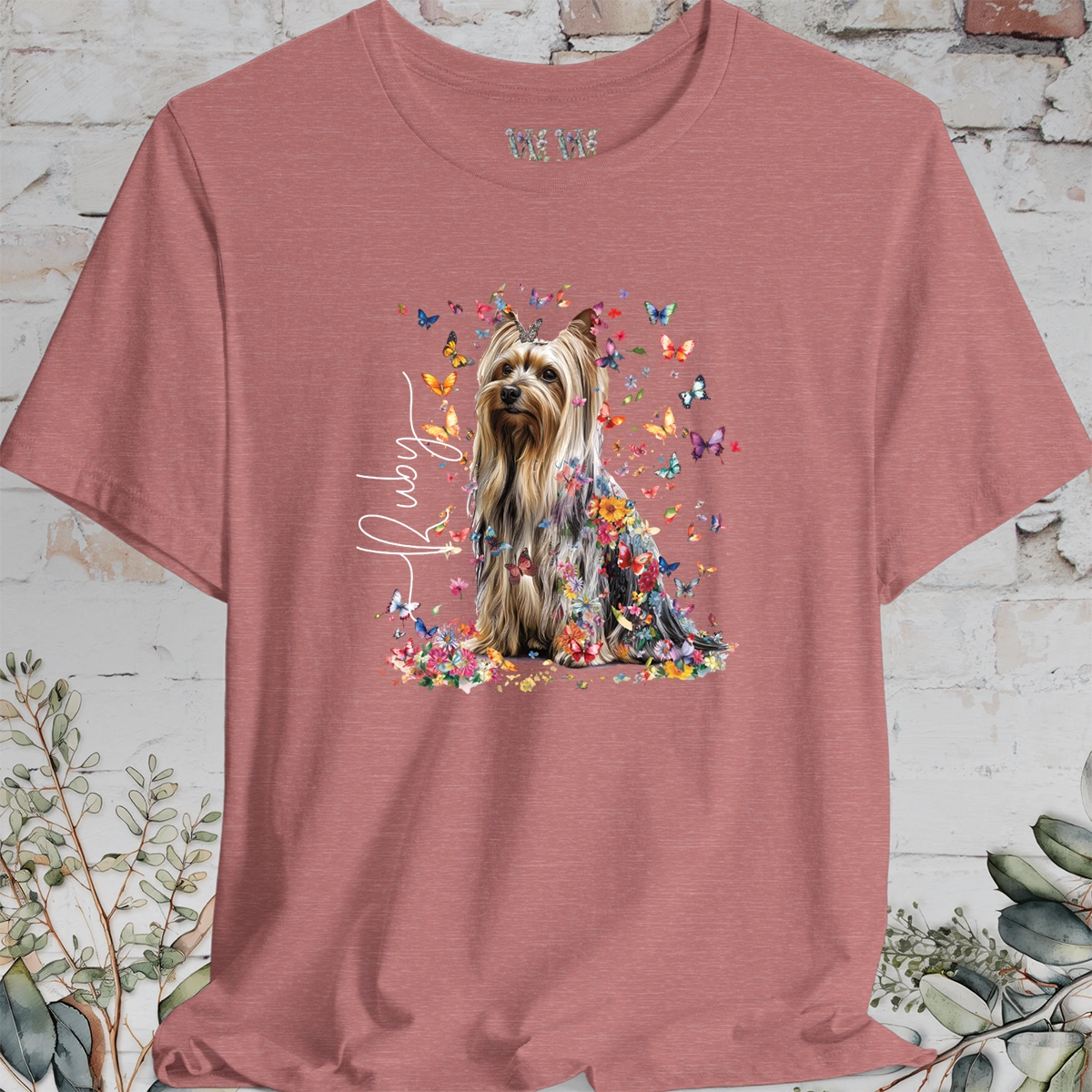 Silky Terrier #2 Floral Butterfly T shirt