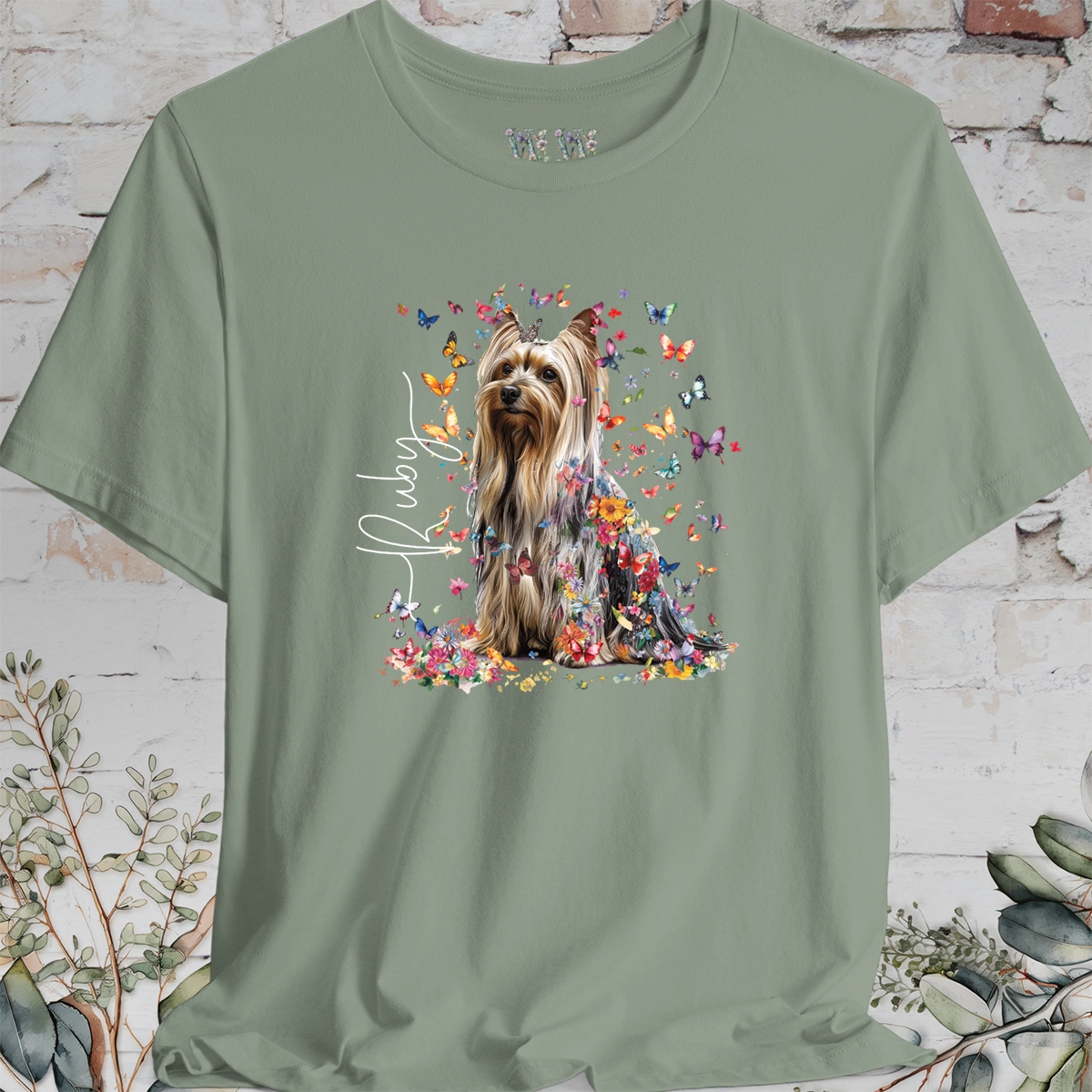 Silky Terrier #2 Floral Butterfly T shirt