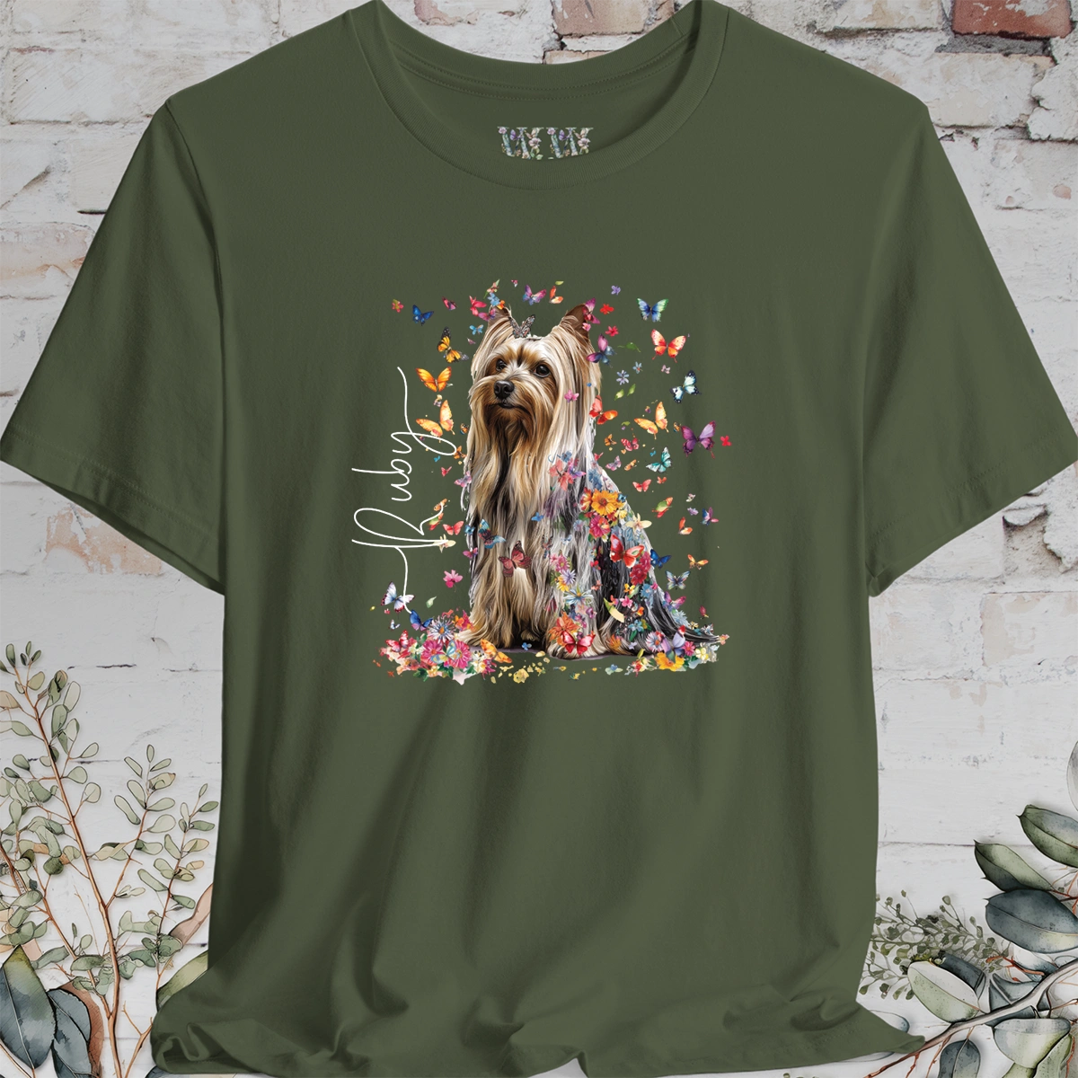Silky Terrier #2 Floral Butterfly T shirt
