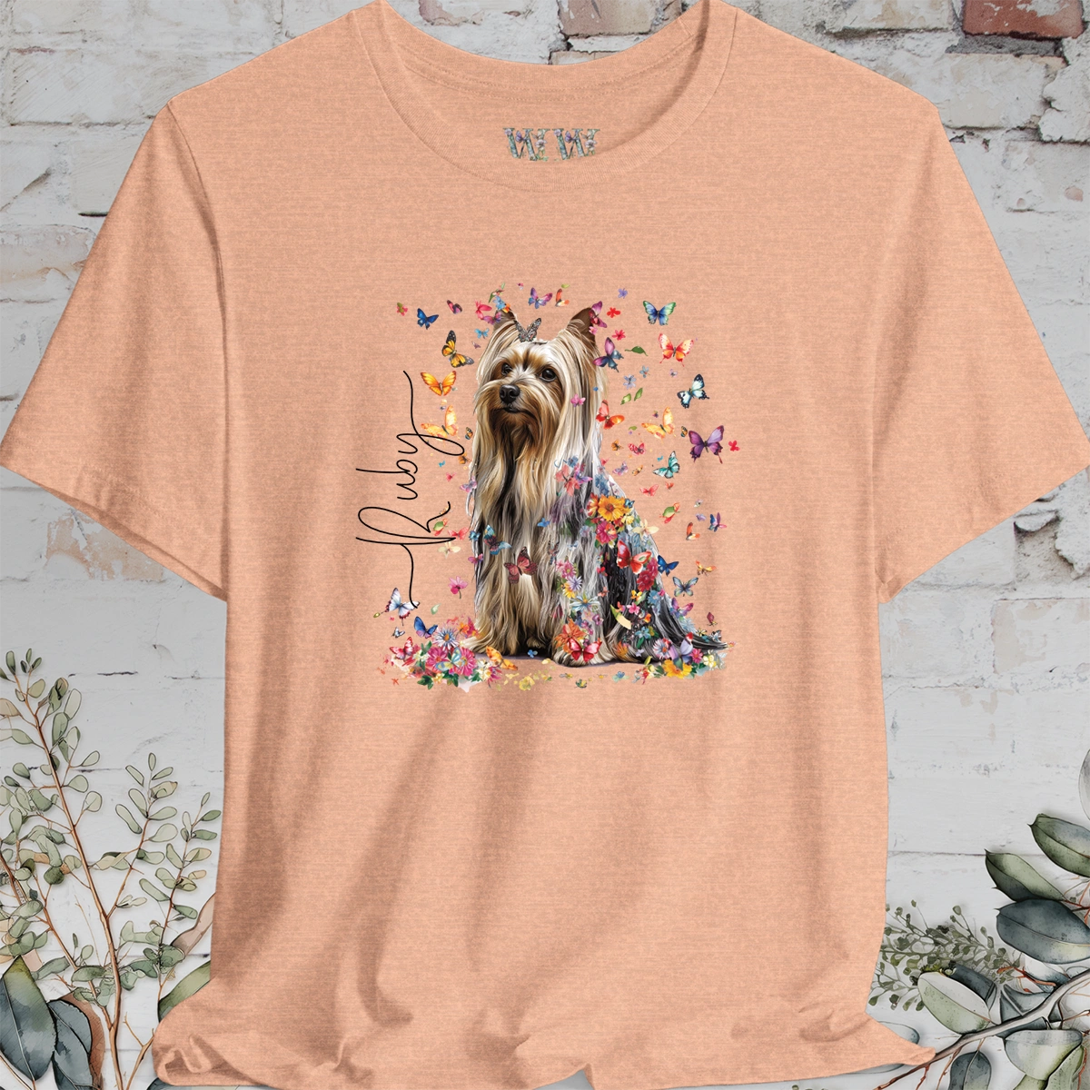 Silky Terrier #2 Floral Butterfly T shirt
