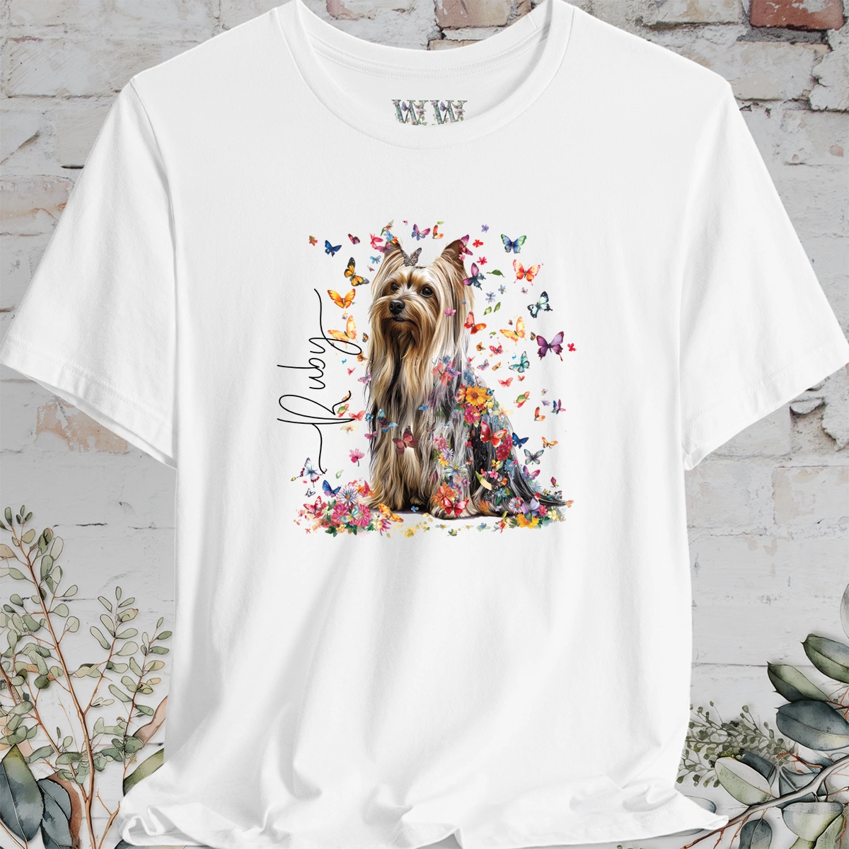 Silky Terrier #2 Floral Butterfly T shirt
