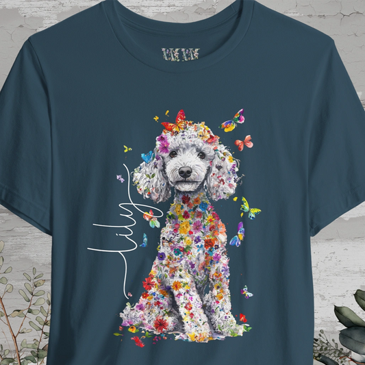 Silver Poodle Floral Personalized T shirt