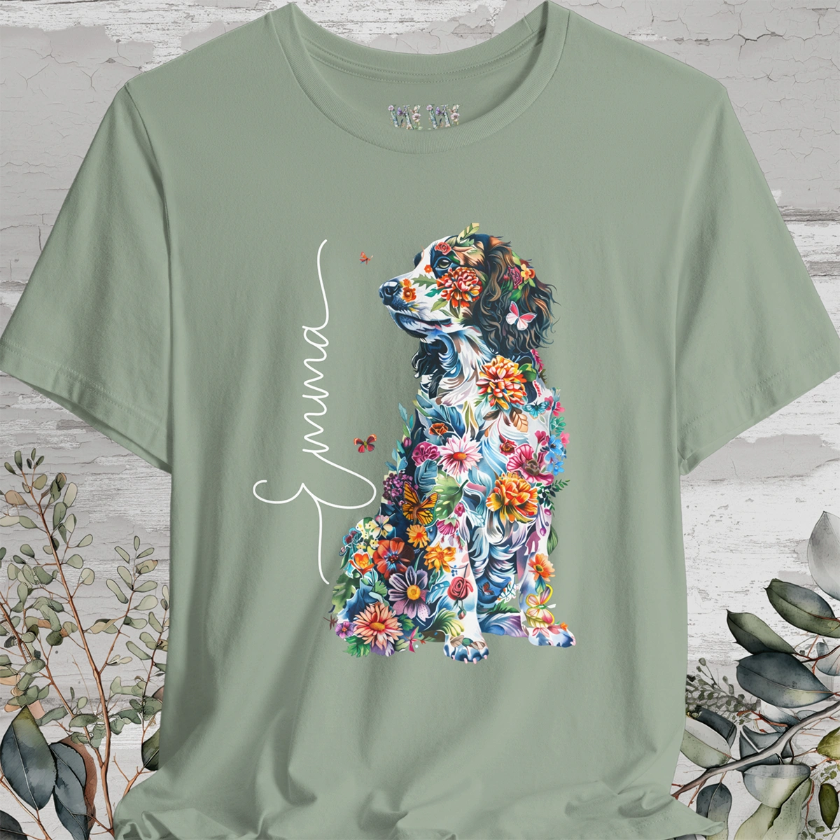 Springer Spaniel Floral Personalized T shirt