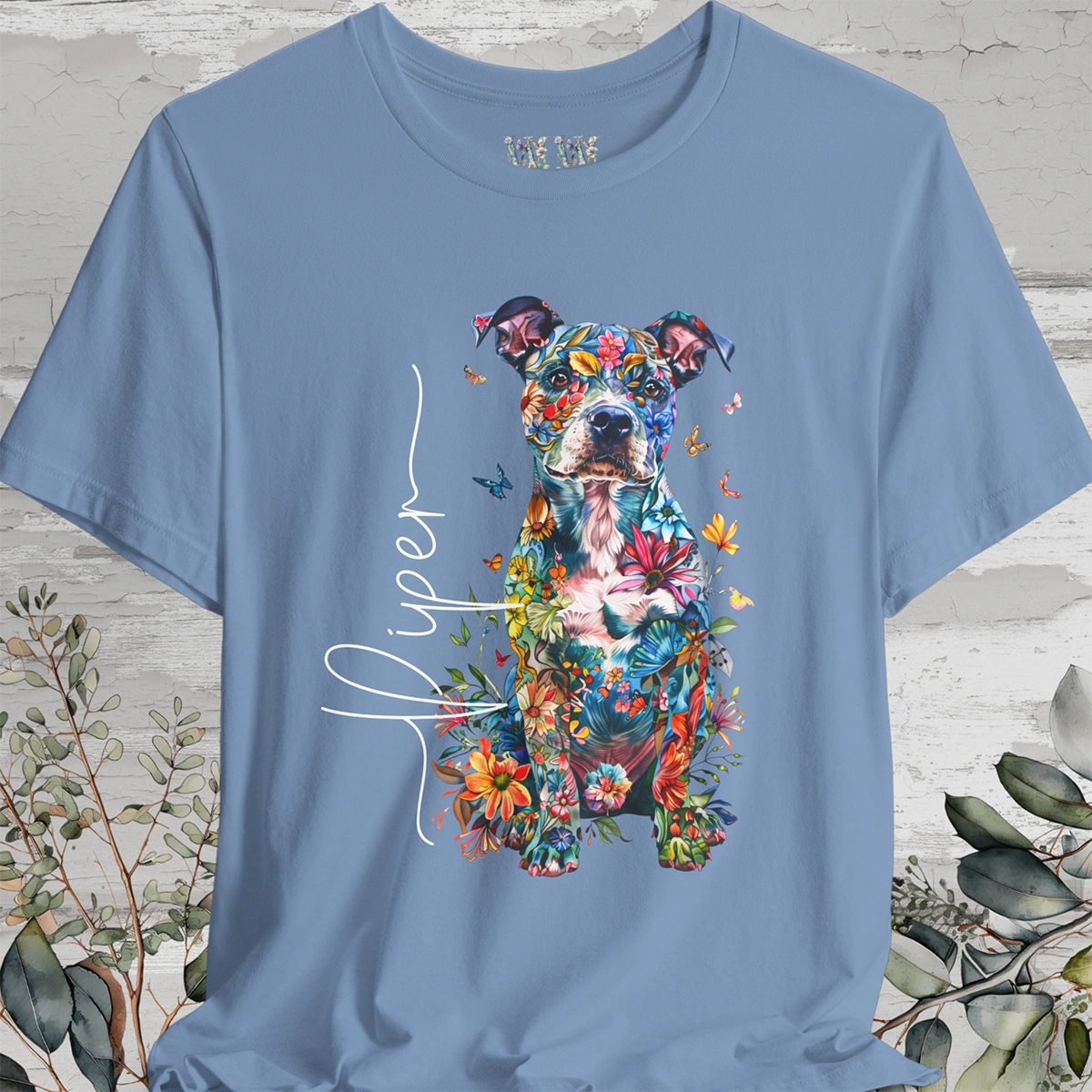 Staffordshire Terrier Floral Personalized T shirt