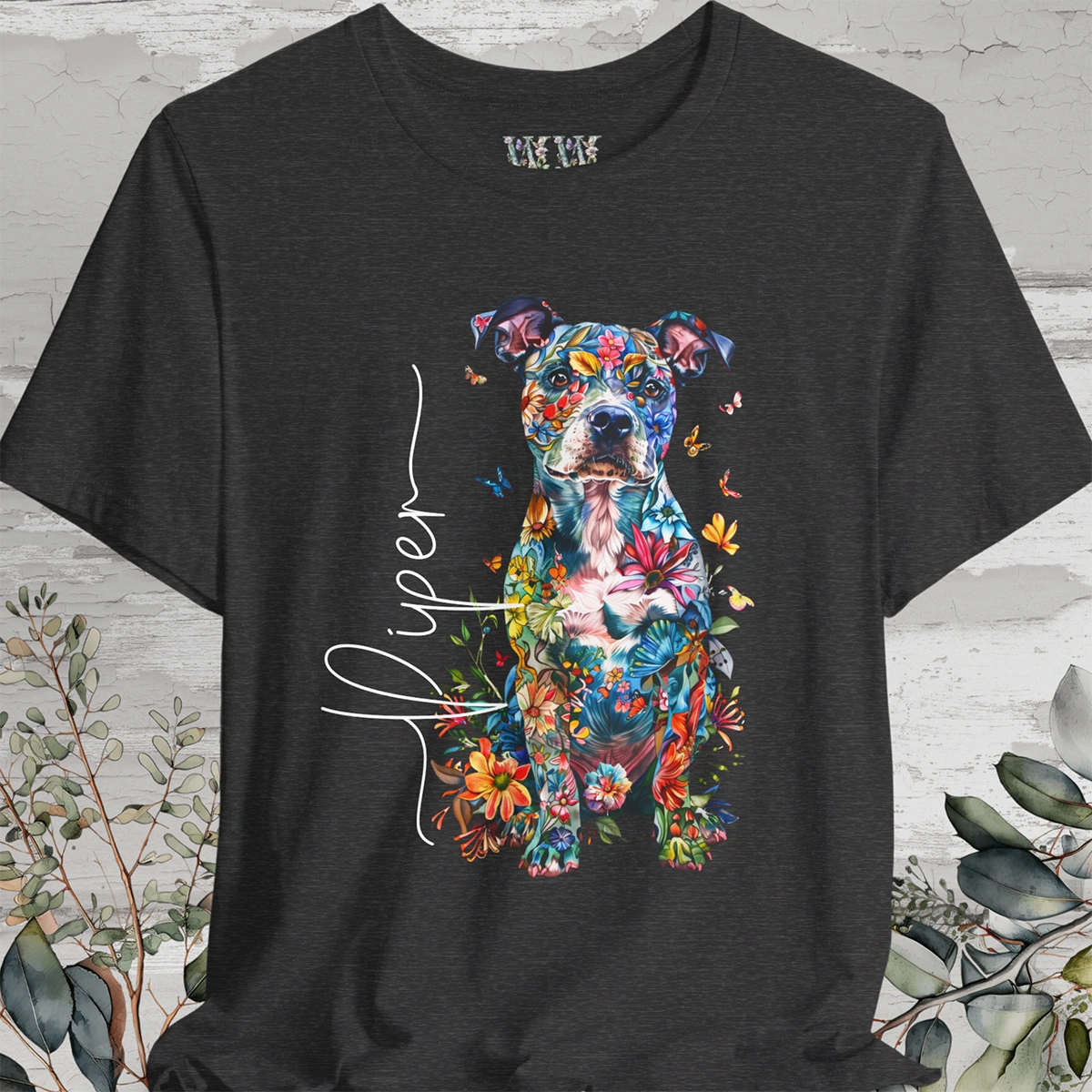 Staffordshire Terrier Floral Personalized T shirt