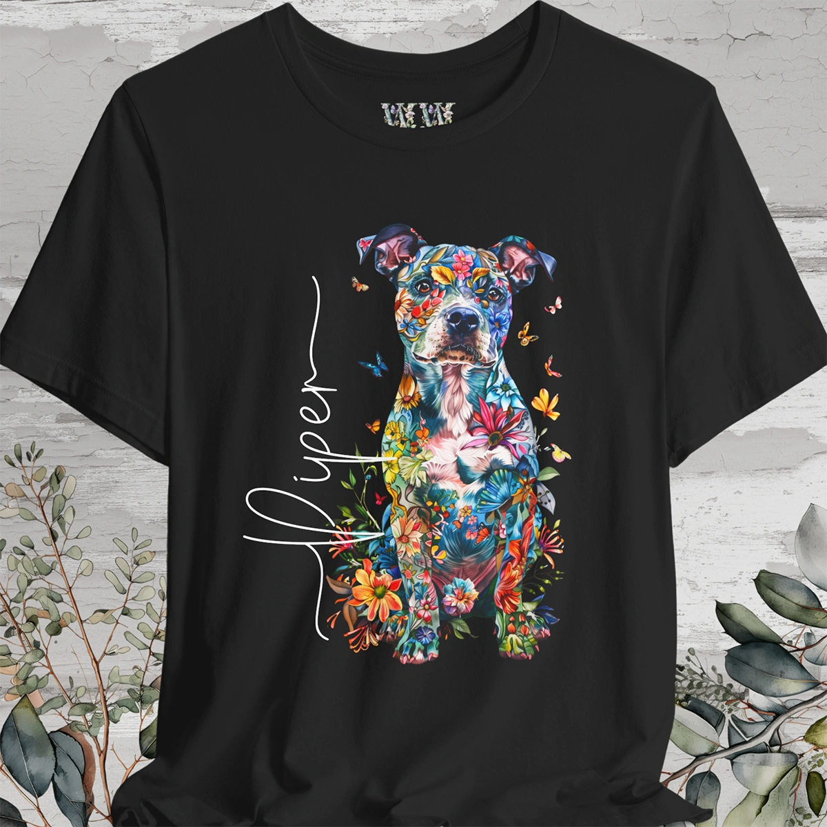 Staffordshire Terrier Floral Personalized T shirt