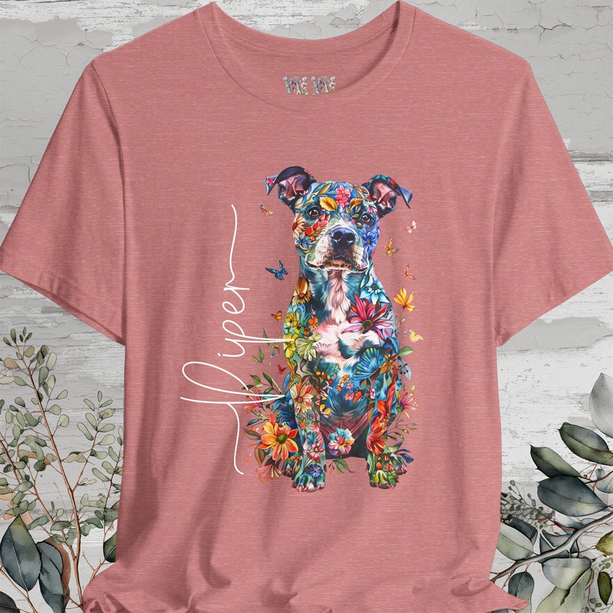 Staffordshire Terrier Floral Personalized T shirt