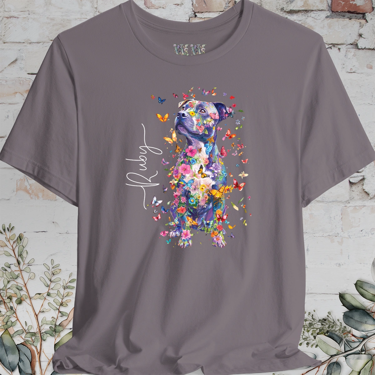 Staffordshire Terrier #3 Floral Personalized T shirt