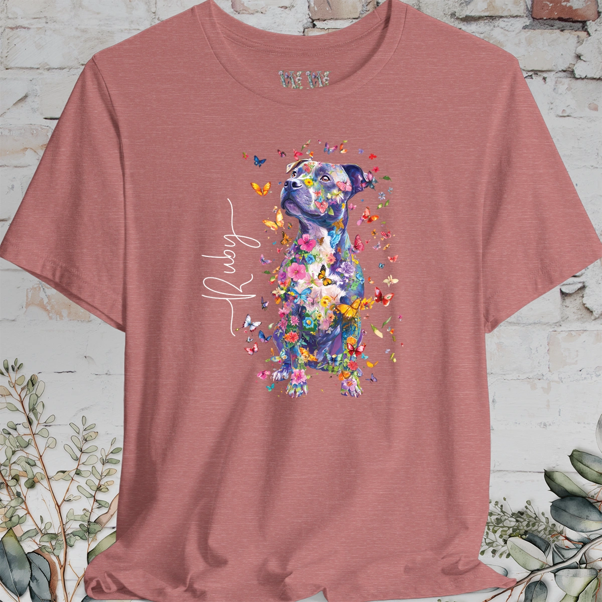 Staffordshire Terrier #3 Floral Personalized T shirt