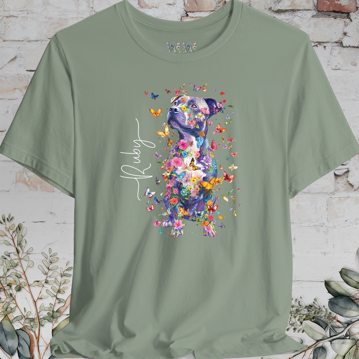Staffordshire Terrier #3 Floral Personalized T shirt