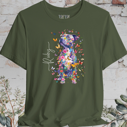 Staffordshire Terrier #3 Floral Personalized T shirt