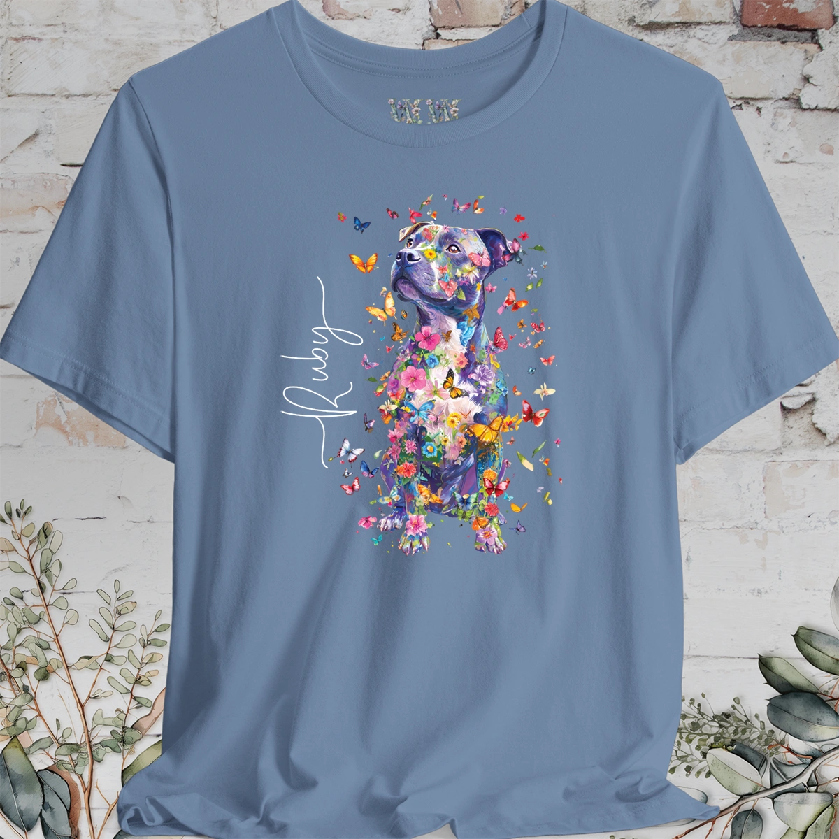 Staffordshire Terrier #3 Floral Personalized T shirt