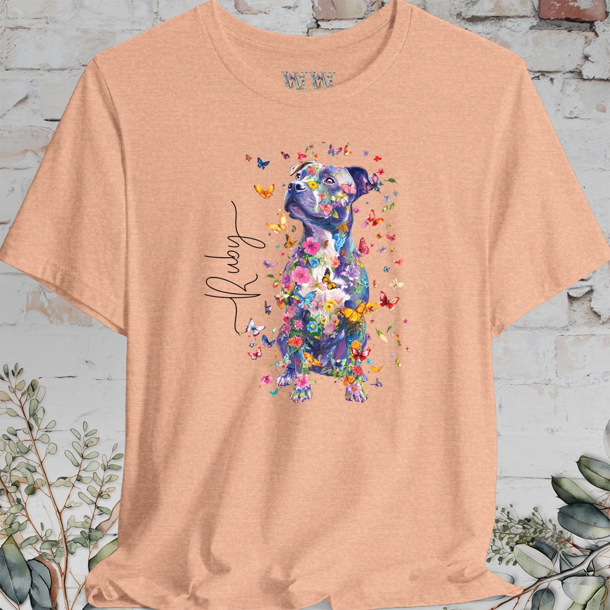 Staffordshire Terrier #3 Floral Personalized T shirt