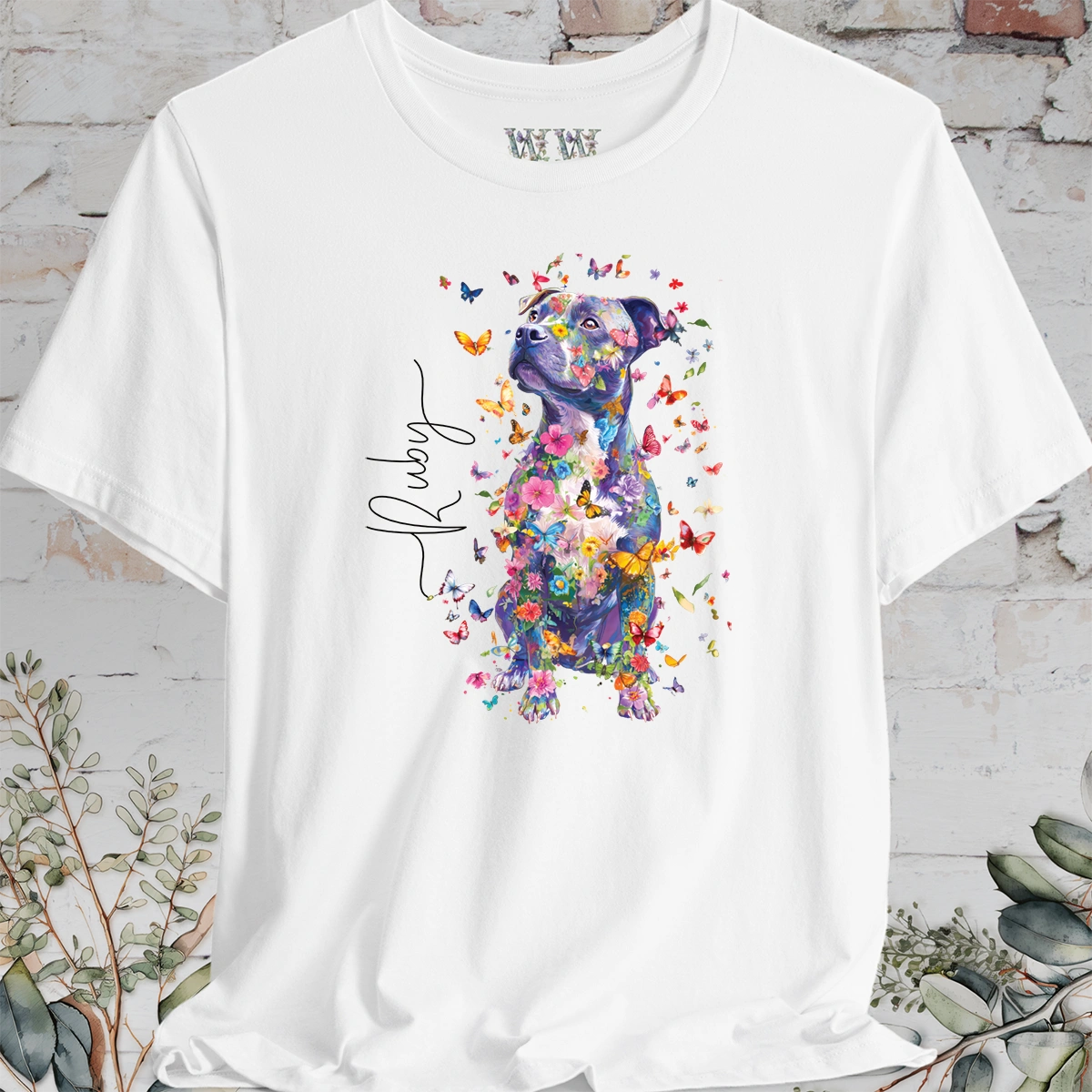 Staffordshire Terrier #3 Floral Personalized T shirt